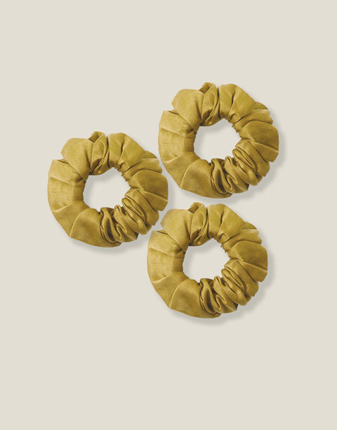 Mustard Large Silk Scrunchies Set of Three