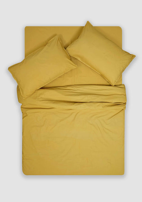 100% Organic Cotton Duvet Cover With Pillowcases- Mustard Yellow (300 TC)