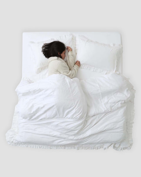 White 100% Organic Cotton Bedsheet With Ruffled Pillowcases (300TC)