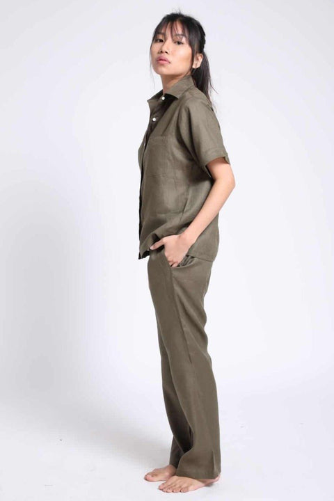 Linen Pyjama set in- Olive