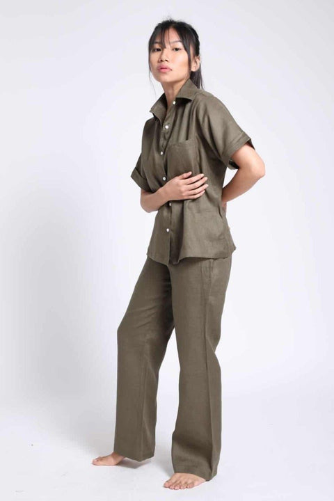 Linen Pyjama set in- Olive