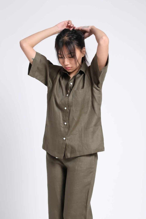 Linen Pyjama set in- Olive