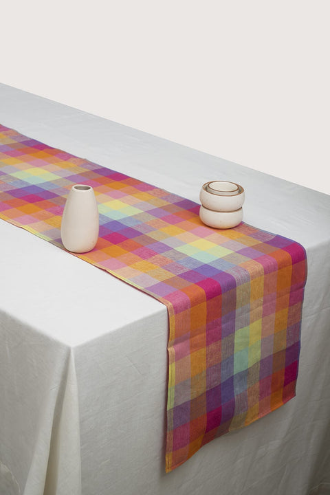PINK CHECKS LINEN TABLE RUNNER