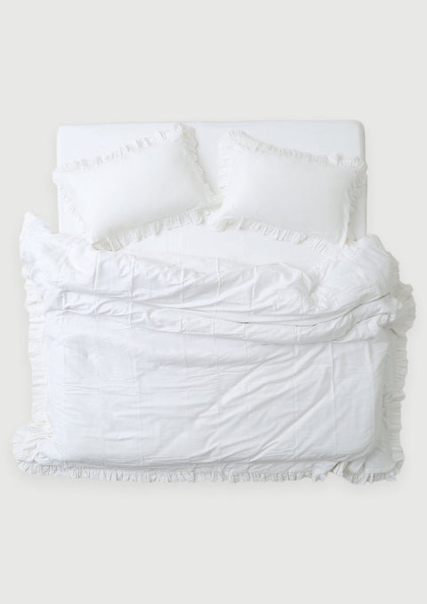 100% Organic Cotton Duvet Cover with Ruffles- White (300 TC)