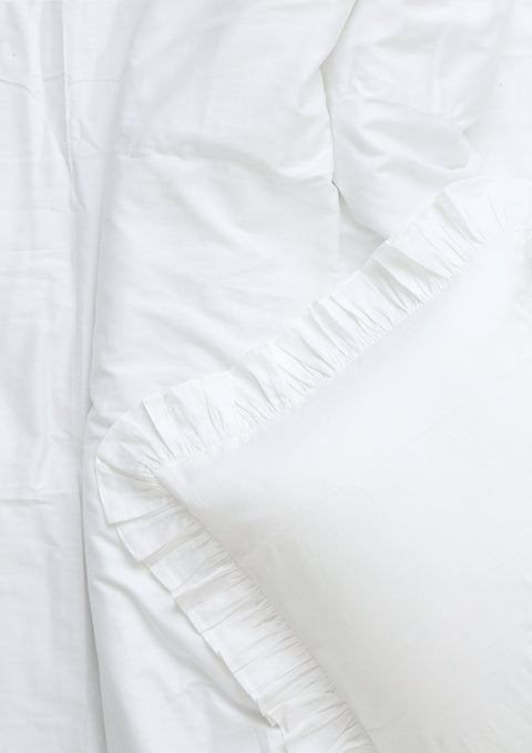 100% Organic Cotton Duvet Cover with Ruffles- White (300 TC)