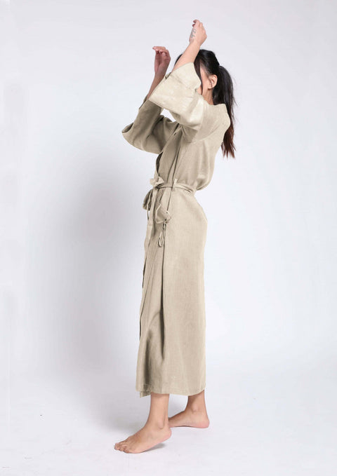 Linen Robe- Beige ( Free Size)