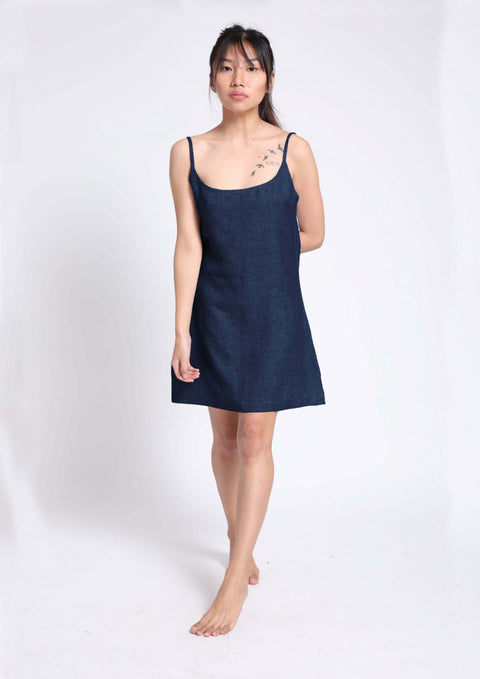 100% Linen Slip dress in- Navy
