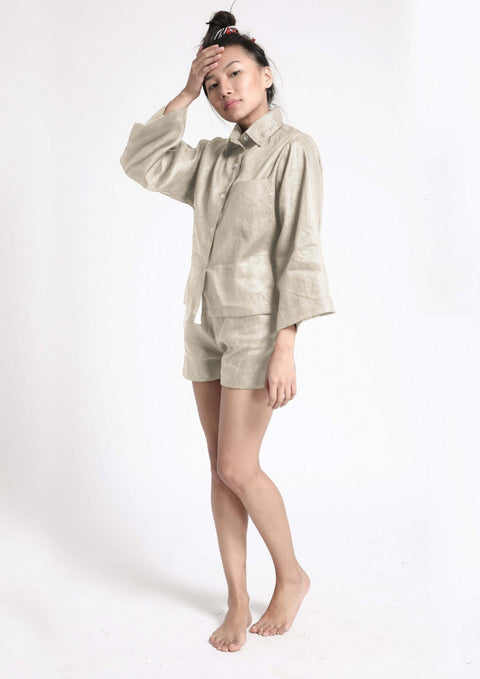 100% Linen shorts set- Beige