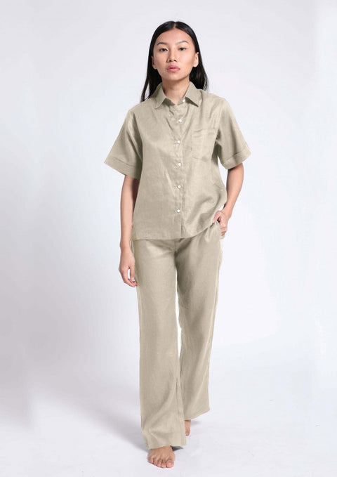 100% Linen Pyjama Set - Beige