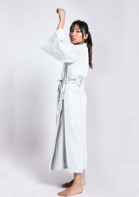Linen Robe- White (Free Size)