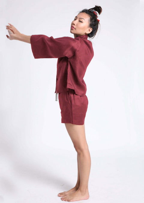 100% Linen shorts set in- Maroon