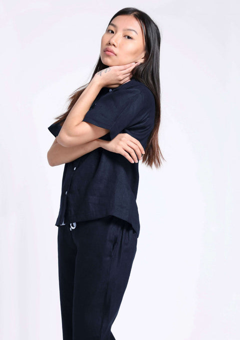 100% Linen Pyjama set in - Navy
