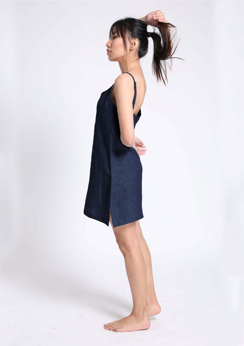100% Linen Slip dress in- Navy
