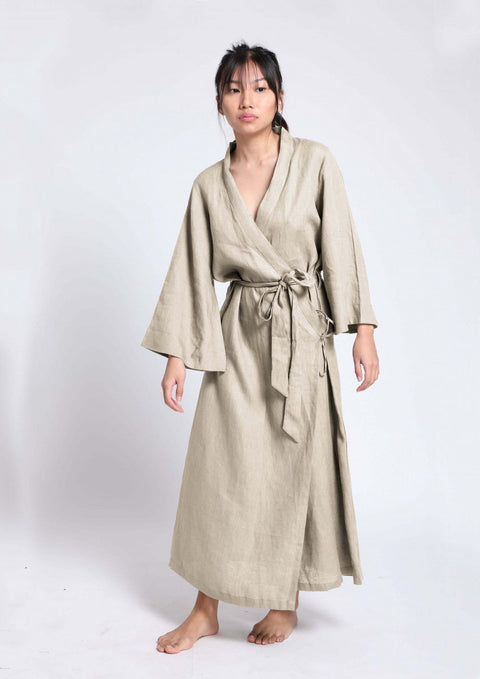 Linen Robe- Beige ( Free Size)