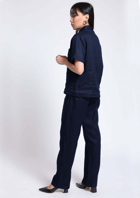100% Linen Pyjama set in - Navy