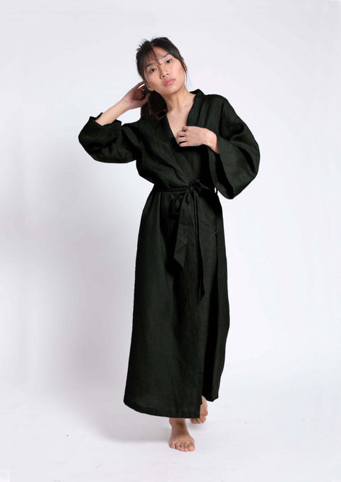 Linen Robe- Black ( Free Size)