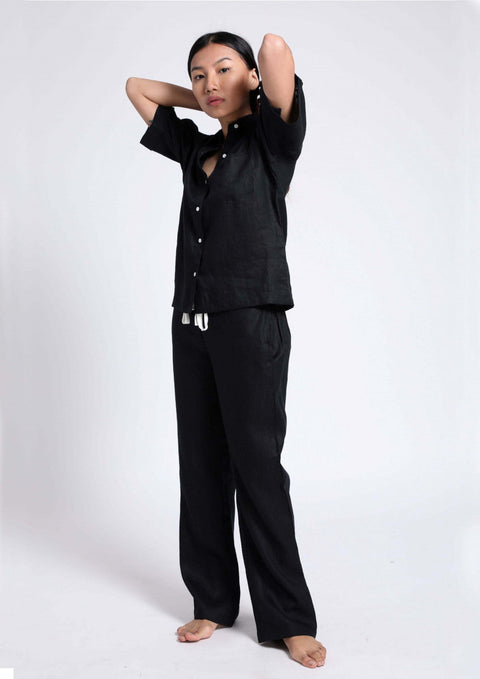 100% Linen Pyjama set in - Black
