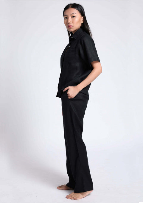 100% Linen Pyjama set in - Black