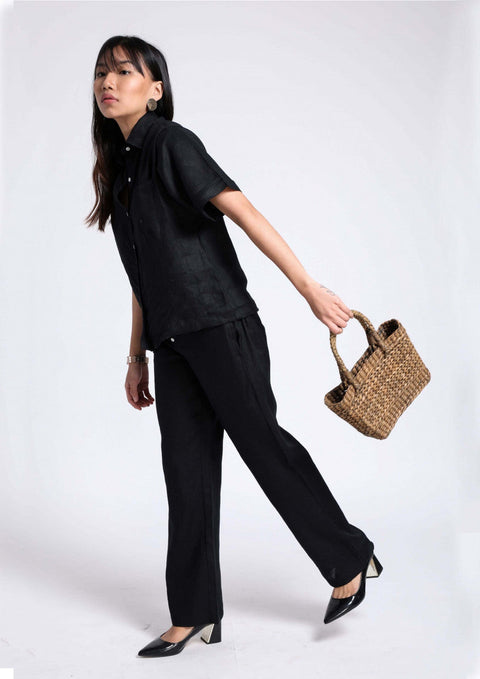 100% Linen Pyjama set in - Black