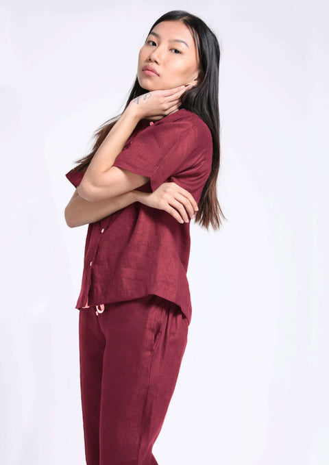 100% Linen Pyjama set in- Maroon