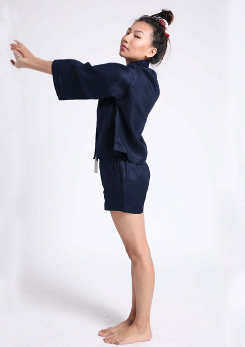 100% Linen shorts set - Navy