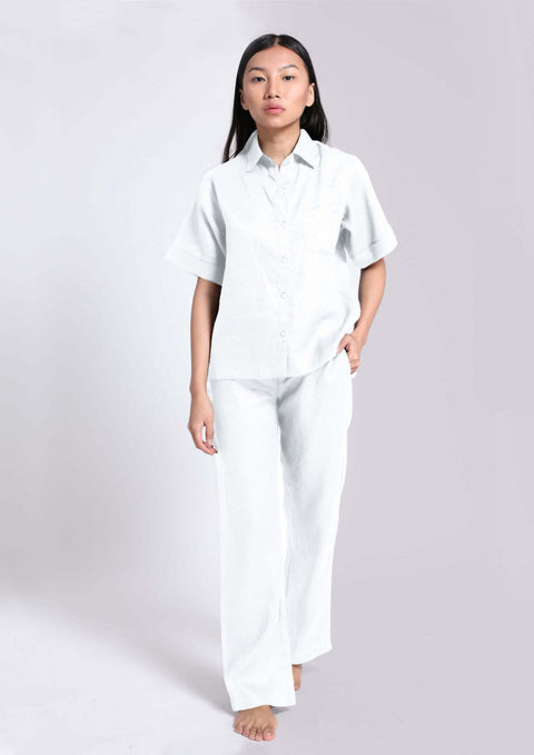 100% Linen Pyjama set in- White
