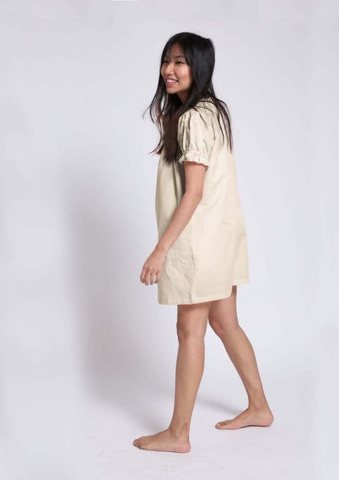Ruffle Dress in - Beige