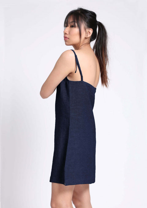 100% Linen Slip dress in- Navy