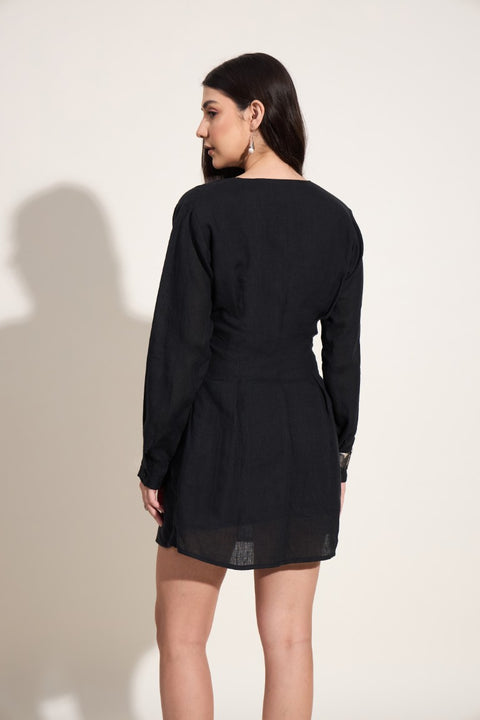 Linen Corset Front Dress| Black