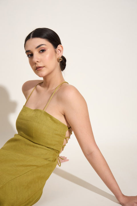 100% Linen Strappy Back Maxi Dress – Green