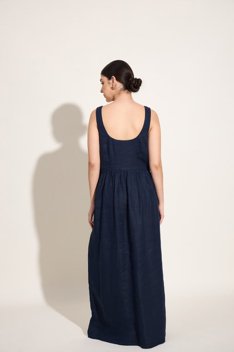 100% Linen Maxi Dress | Navy