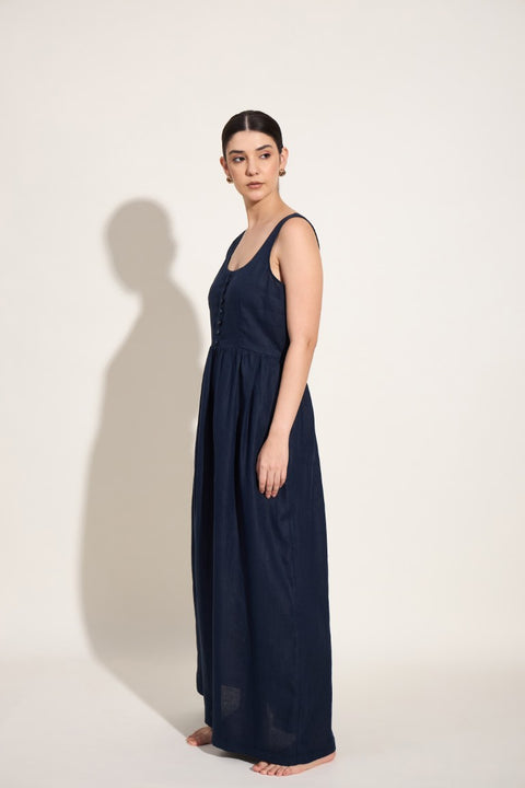 100% Linen Maxi Dress | Navy