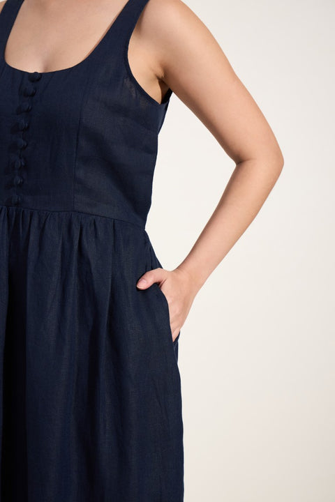 100% Linen Maxi Dress | Navy