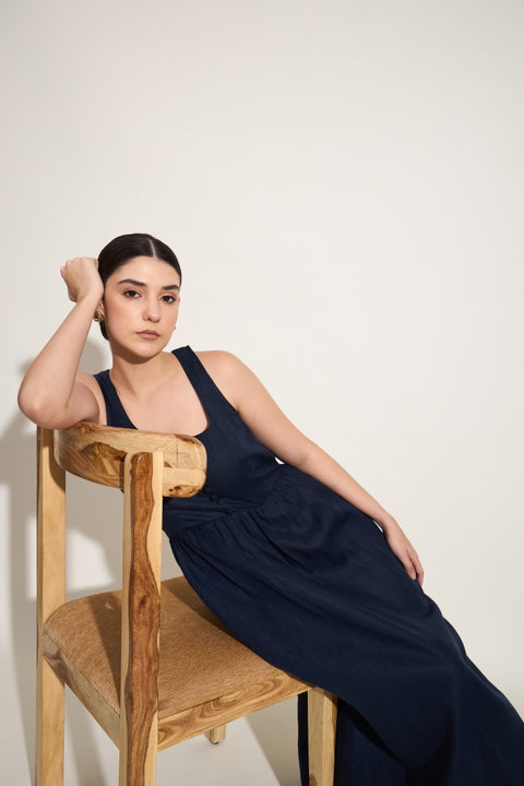 100% Linen Maxi Dress | Navy