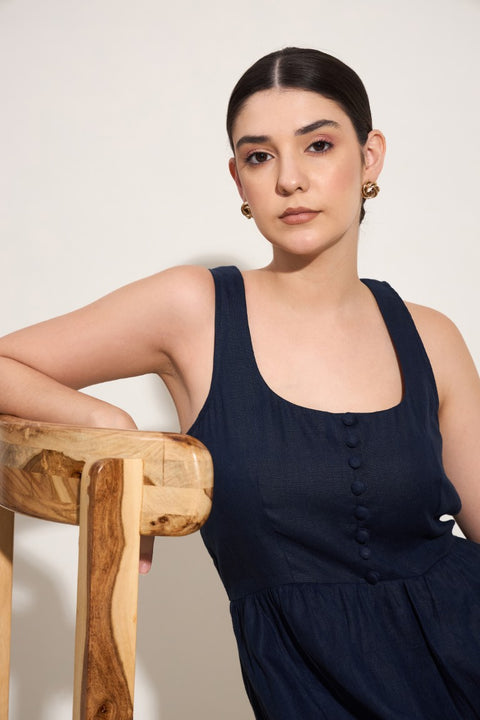 100% Linen Maxi Dress | Navy