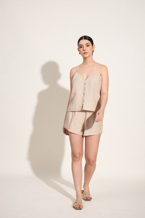 100% Linen Cami & Shorts Set – Natural