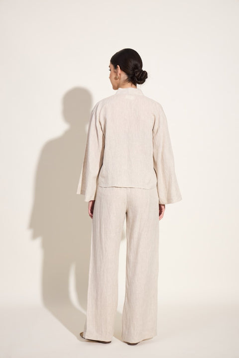 100% Linen Tie-Up Co-ord Set – Oatmeal