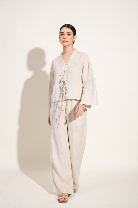 100% Linen Tie-Up Top – Oatmeal
