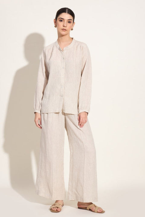 100% Linen Pleated Wide-Leg Pants – Oatmeal