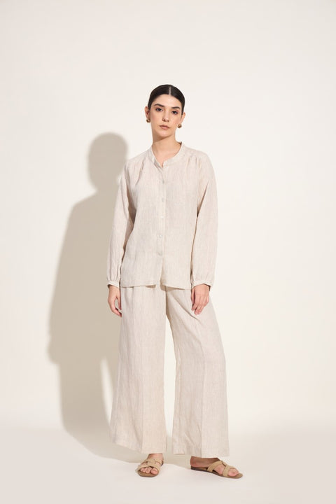 100% Linen Button-Down Top – Oatmeal