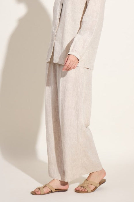 100% Linen Pleated Wide-Leg Pants – Oatmeal