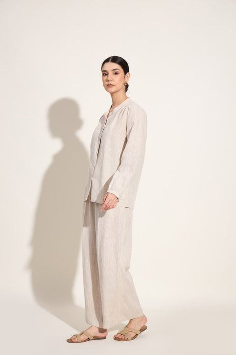 100% Linen Button-Down Co-ord Set – Oatmeal