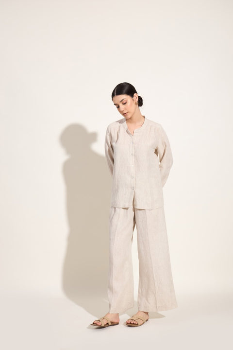 100% Linen Button-Down Top – Oatmeal