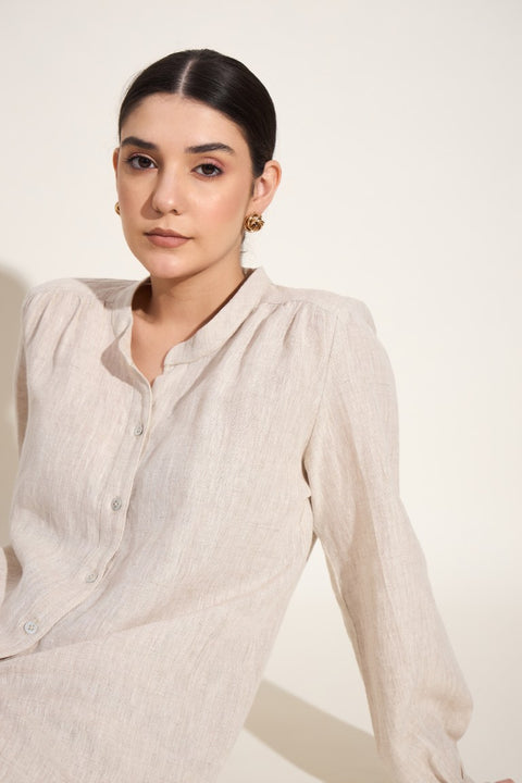 100% Linen Button-Down Co-ord Set – Oatmeal