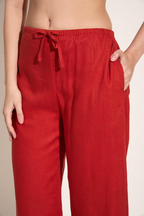 100% Linen Smocked Tube Co-ord Set – Cherry Red