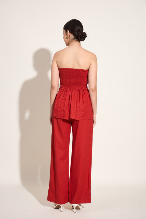 100% Linen Drawstring Pants – Cherry Red