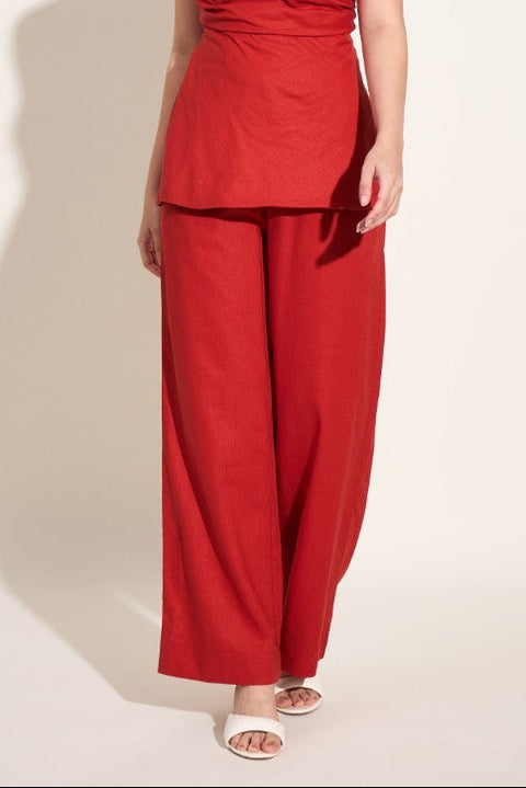 100% Linen Drawstring Pants – Cherry Red