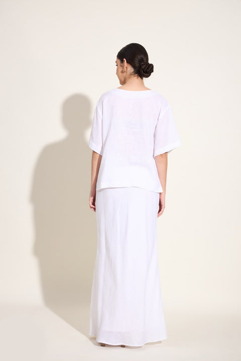 100% Linen Maxi Skirt – White