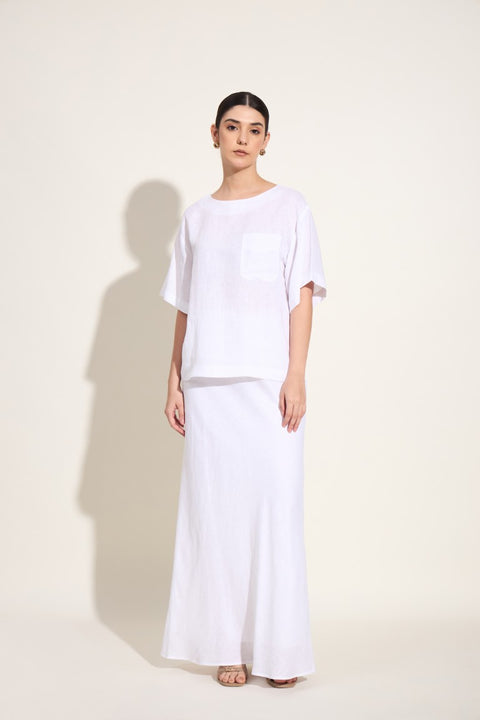 100% Linen Maxi Skirt Set – White
