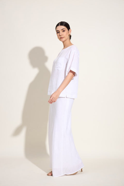 100% Linen Maxi Skirt Set – White